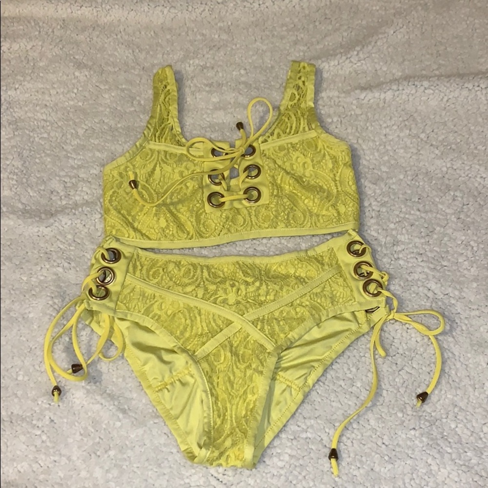 neon yellow high waist bikini